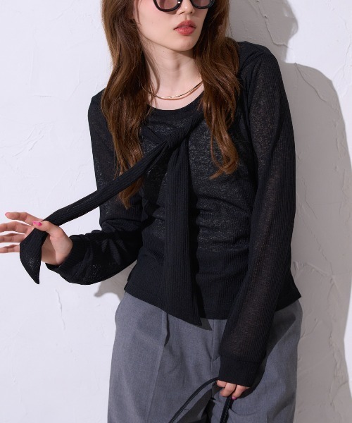TRIANGLE PALETTE（トライアングルパレット）の「肩掛け風 シアートップス（Tシャツ/カットソー・レディース・アイボリー/ブラック/モカ/ブルー・FREE）」の3枚目の写真