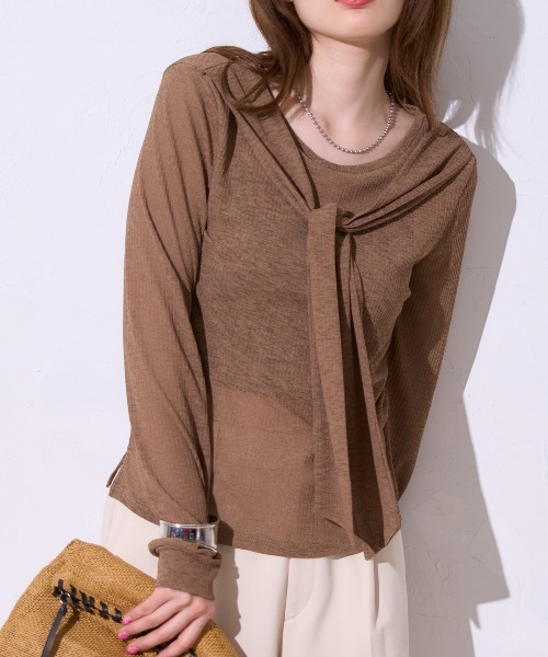 TRIANGLE PALETTE（トライアングルパレット）の「肩掛け風 シアートップス（Tシャツ/カットソー・レディース・アイボリー/ブラック/モカ/ブルー・FREE）」の10枚目の写真