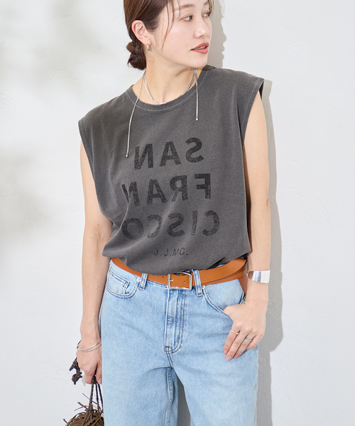 jj mercer（ジェイジェイマーサー）の「別注【J.J.Mercer / ジェイジェイマーサー】メランジN/STEE（Tシャツ/カットソー・レディース・ブラック系その他/チャコールグレー/ホワイト・FREE）」の2枚目の写真