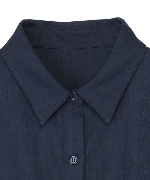 TOKYO SHIRTS（トウキョウシャツ）の「麻調合繊素材シャツワンピース 五分袖（シャツ/ブラウス・レディース・ネイビー/ブルー/オレンジ・M/L/LL）」の6枚目の写真