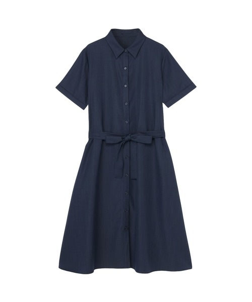 TOKYO SHIRTS（トウキョウシャツ）の「麻調合繊素材シャツワンピース 五分袖（シャツ/ブラウス・レディース・ネイビー/ブルー/オレンジ・M/L/LL）」の4枚目の写真