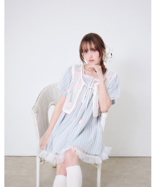Lolime by mellfy memory（ロリミー バイ メルフィーメモリー）の「flower summer knit bustier（ベスト・レディース・ホワイト・FREE）」の3枚目の写真