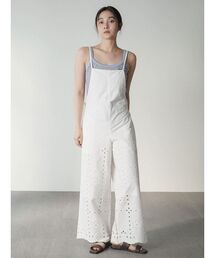Cutwork lace cotton overalls