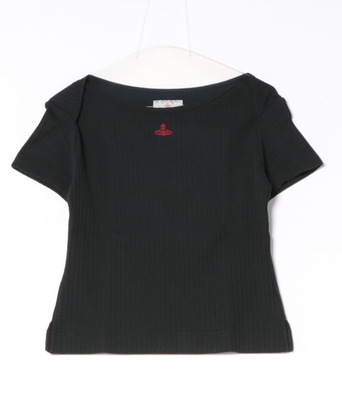 Vivienne Westwood(ヴィヴィアンウエストウッド)の「30-MVS引き揃え針抜きフライス半袖トップ(Tシャツ/カットソー・レディース・パープル/ホワイト/ブラック・FREE)」の2枚目の写真