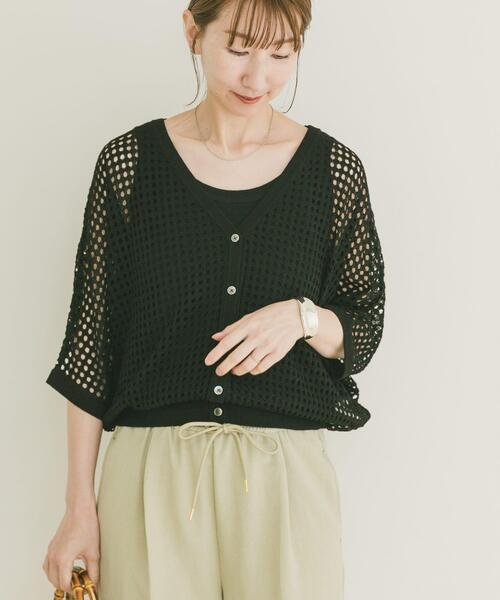 ITEMS URBANRESEARCH(アイテムズ アーバンリサーチ)の「メッシュニットカーディガン(ニット/セーター・レディース・ブラウン/ブラック/グレー系その他・FREE)」の2枚目の写真
