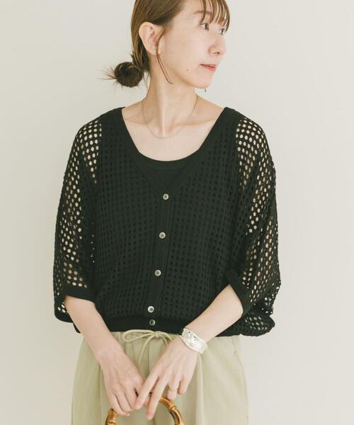 ITEMS URBANRESEARCH(アイテムズ アーバンリサーチ)の「メッシュニットカーディガン(ニット/セーター・レディース・ブラウン/ブラック/グレー系その他・FREE)」の6枚目の写真