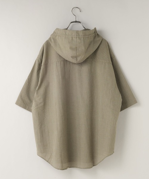 LOWRYS FARM（ローリーズファーム）の「【LFM(U)】チェックフーディショートシャツＳＳ　 1043924（シャツ/ブラウス・メンズ・ブルー/ホワイト/グリーン・MEDIUM/LARGE）」の4枚目の写真