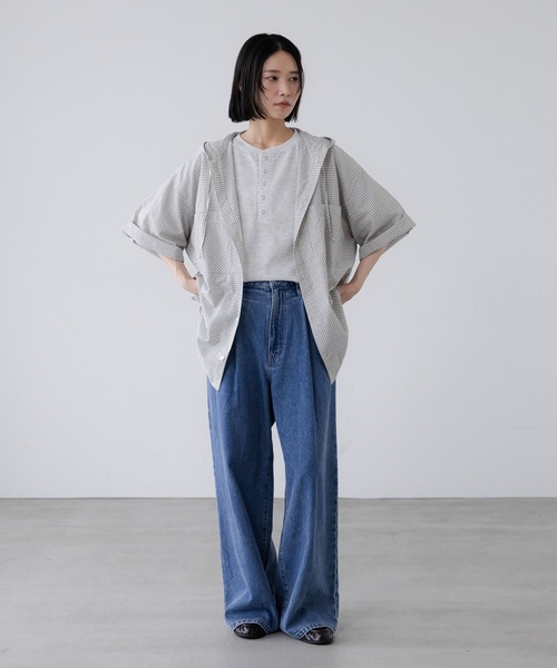 LOWRYS FARM（ローリーズファーム）の「【LFM(U)】チェックフーディショートシャツＳＳ　 1043924（シャツ/ブラウス・メンズ・ブルー/ホワイト/グリーン・MEDIUM/LARGE）」の14枚目の写真