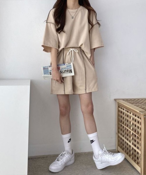 Flugge（フラッジー）の「アウトステッチTシャツ+ハーフパンツ（その他トップス・レディース・ベージュ/ブラック・FREE）」の16枚目の写真
