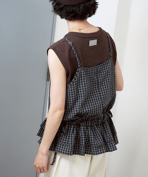 gossara（ゴサラ）の「【着るだけで華やぐ】グラフチェックペプラムキャミ（キャミソール・レディース・ブラック/ホワイト・FREE）」の6枚目の写真