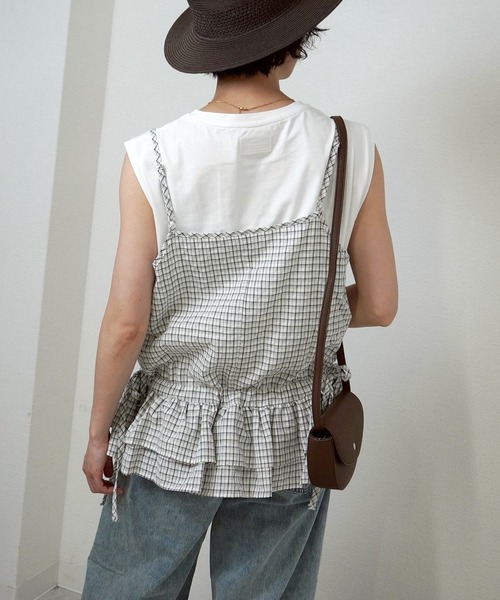 gossara（ゴサラ）の「【着るだけで華やぐ】グラフチェックペプラムキャミ（キャミソール・レディース・ブラック/ホワイト・FREE）」の11枚目の写真
