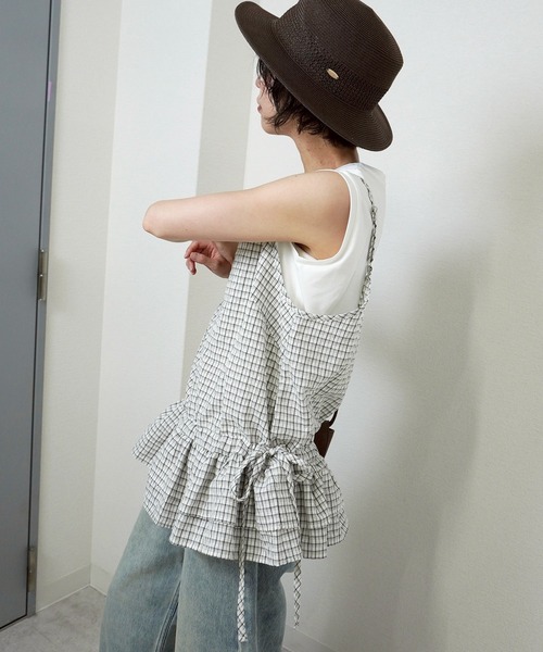 gossara（ゴサラ）の「【着るだけで華やぐ】グラフチェックペプラムキャミ（キャミソール・レディース・ブラック/ホワイト・FREE）」の10枚目の写真