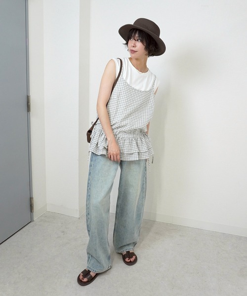 gossara（ゴサラ）の「【着るだけで華やぐ】グラフチェックペプラムキャミ（キャミソール・レディース・ブラック/ホワイト・FREE）」の15枚目の写真