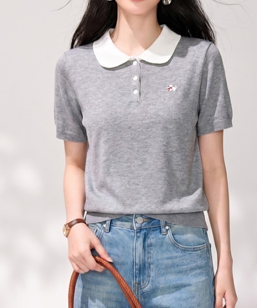 LUCPY(ラクピー)の「配色カラーポロニットプルオーバー(その他トップス・レディース・グレー・SMALL/MEDIUM/LARGE)」の1枚目の写真