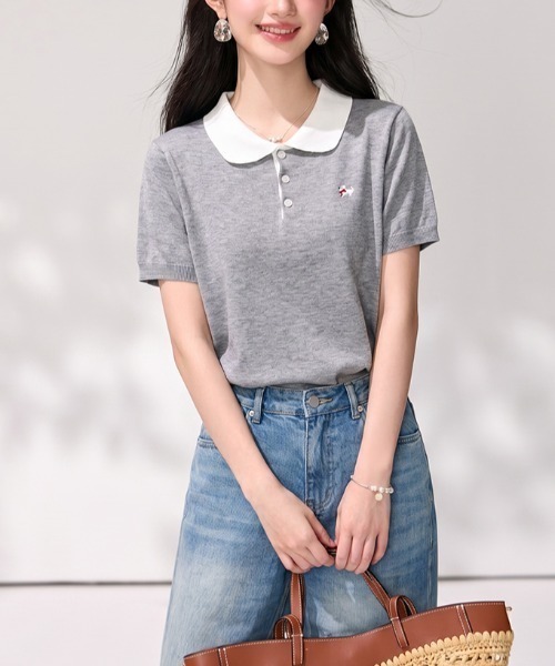 LUCPY(ラクピー)の「配色カラーポロニットプルオーバー(その他トップス・レディース・グレー・SMALL/MEDIUM/LARGE)」の2枚目の写真