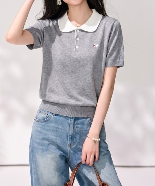 LUCPY(ラクピー)の「配色カラーポロニットプルオーバー(その他トップス・レディース・グレー・SMALL/MEDIUM/LARGE)」の3枚目の写真