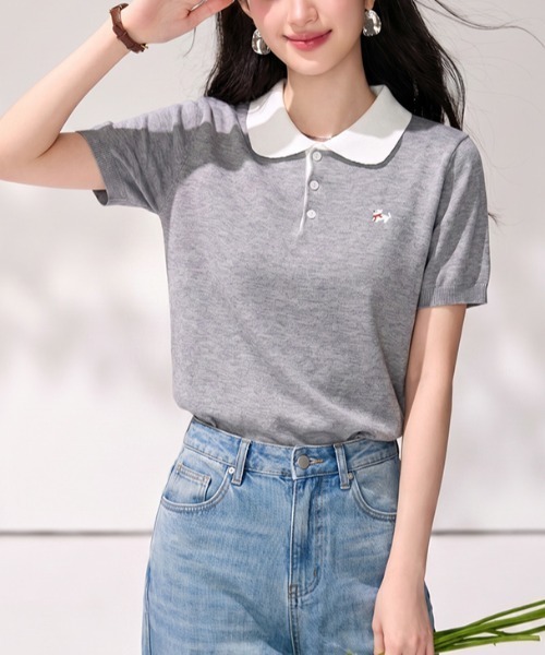 LUCPY(ラクピー)の「配色カラーポロニットプルオーバー(その他トップス・レディース・グレー・SMALL/MEDIUM/LARGE)」の4枚目の写真