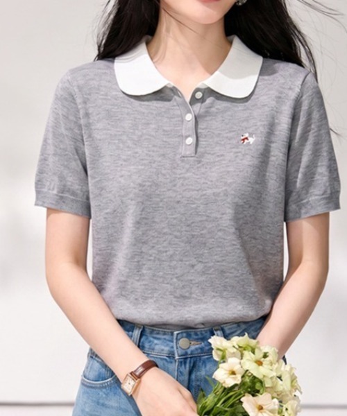 LUCPY(ラクピー)の「配色カラーポロニットプルオーバー(その他トップス・レディース・グレー・SMALL/MEDIUM/LARGE)」の5枚目の写真