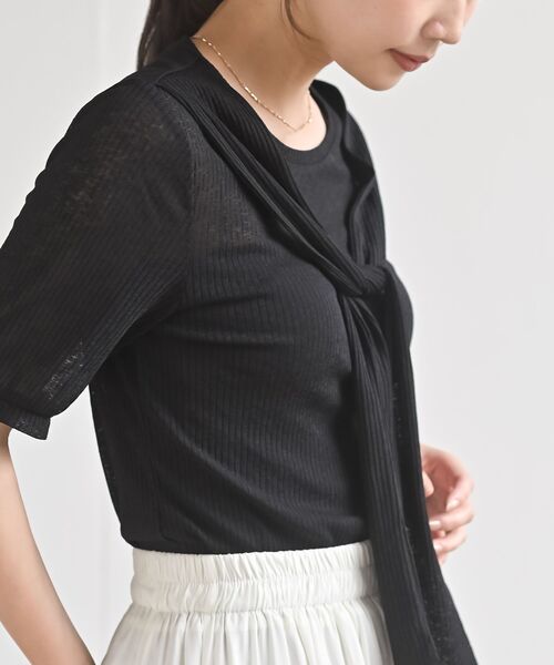 rps(アールピーエス)の「シアーリブ肩掛け風半袖T(Tシャツ/カットソー・レディース・サックスブルー/ブラック/ダークブラウン/ライトグレー・フリー)」の18枚目の写真