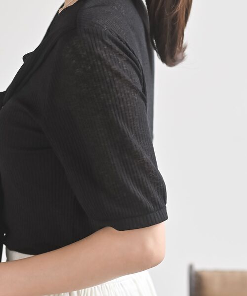rps(アールピーエス)の「シアーリブ肩掛け風半袖T(Tシャツ/カットソー・レディース・サックスブルー/ブラック/ダークブラウン/ライトグレー・フリー)」の20枚目の写真