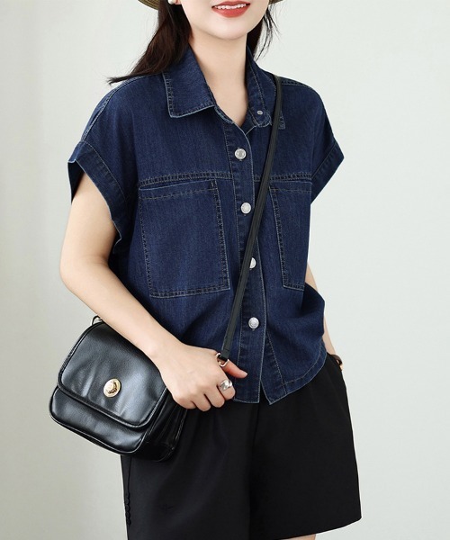 ONEP STAR（ワンピスター）の「デニム生地襟付きシャツブラウス（シャツ/ブラウス・レディース・ブルー・MEDIUM/LARGE/X-LARGE）」の4枚目の写真