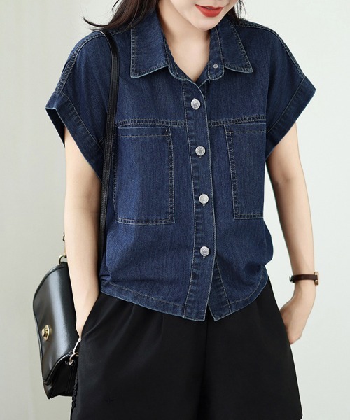 ONEP STAR（ワンピスター）の「デニム生地襟付きシャツブラウス（シャツ/ブラウス・レディース・ブルー・MEDIUM/LARGE/X-LARGE）」の7枚目の写真
