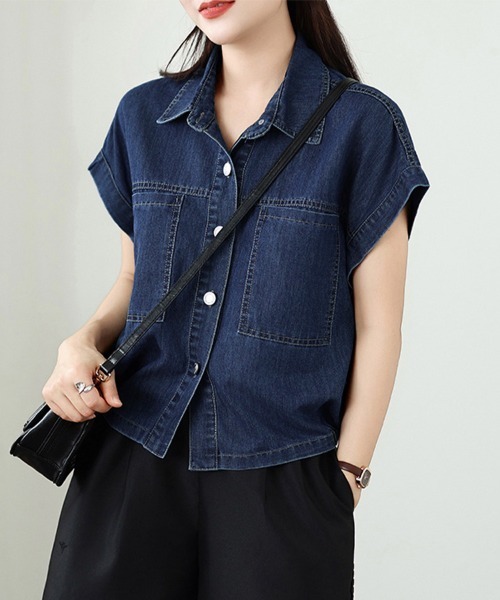 ONEP STAR（ワンピスター）の「デニム生地襟付きシャツブラウス（シャツ/ブラウス・レディース・ブルー・MEDIUM/LARGE/X-LARGE）」の8枚目の写真