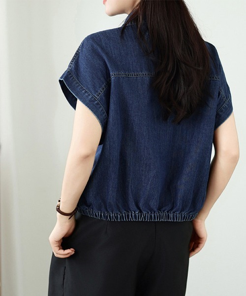 ONEP STAR（ワンピスター）の「デニム生地襟付きシャツブラウス（シャツ/ブラウス・レディース・ブルー・MEDIUM/LARGE/X-LARGE）」の9枚目の写真