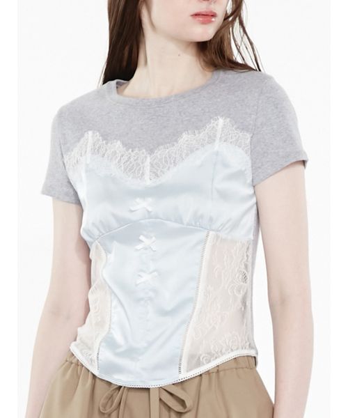 SORIN（ソリン　）の「Corset Docking T-shirt / コルセットドッキングＴシャツ（Tシャツ/カットソー・レディース・グレー/ベビーピンク/ホワイト/ブラック・38）」の3枚目の写真