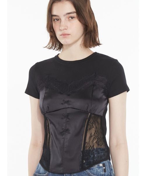 SORIN（ソリン　）の「Corset Docking T-shirt / コルセットドッキングＴシャツ（Tシャツ/カットソー・レディース・グレー/ベビーピンク/ホワイト/ブラック・38）」の2枚目の写真