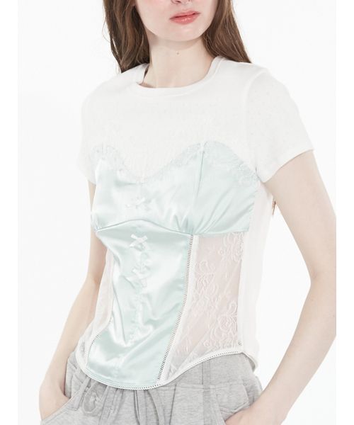 SORIN（ソリン　）の「Corset Docking T-shirt / コルセットドッキングＴシャツ（Tシャツ/カットソー・レディース・グレー/ベビーピンク/ホワイト/ブラック・38）」の6枚目の写真