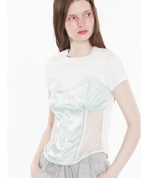 SORIN（ソリン　）の「Corset Docking T-shirt / コルセットドッキングＴシャツ（Tシャツ/カットソー・レディース・グレー/ベビーピンク/ホワイト/ブラック・38）」の7枚目の写真