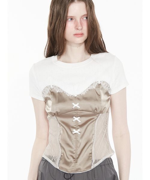 SORIN（ソリン　）の「Corset Docking T-shirt / コルセットドッキングＴシャツ（Tシャツ/カットソー・レディース・グレー/ベビーピンク/ホワイト/ブラック・38）」の10枚目の写真
