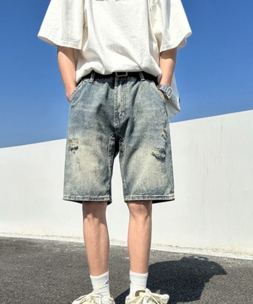 KELVIN(ケルヴァン)の「Fade Wash Denim Shorts フェードウォッシュデニムショーツ(その他パンツ・メンズ・ブルー・MEDIUM/LARGE)」の1枚目の写真