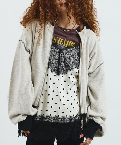ROSE BUD(ローズバッド)の「CREOLME/FULL ZIP HOODIE(パーカー・レディース・ピンク/グレー・ONE SIZE)」の1枚目の写真