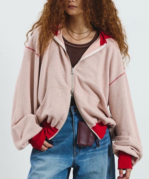 ROSE BUD(ローズバッド)の「CREOLME/FULL ZIP HOODIE(パーカー・レディース・ピンク/グレー・ONE SIZE)」の2枚目の写真
