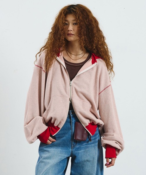 ROSE BUD(ローズバッド)の「CREOLME/FULL ZIP HOODIE(パーカー・レディース・ピンク/グレー・ONE SIZE)」の12枚目の写真