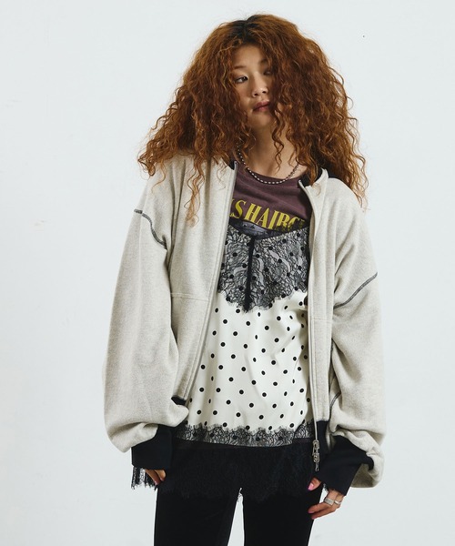 ROSE BUD(ローズバッド)の「CREOLME/FULL ZIP HOODIE(パーカー・レディース・ピンク/グレー・ONE SIZE)」の3枚目の写真