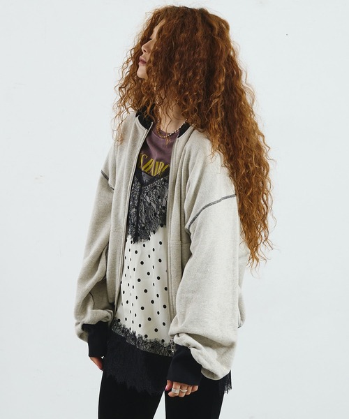 ROSE BUD(ローズバッド)の「CREOLME/FULL ZIP HOODIE(パーカー・レディース・ピンク/グレー・ONE SIZE)」の4枚目の写真