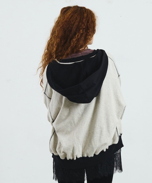 ROSE BUD(ローズバッド)の「CREOLME/FULL ZIP HOODIE(パーカー・レディース・ピンク/グレー・ONE SIZE)」の5枚目の写真