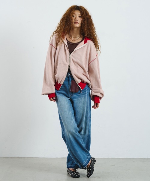 ROSE BUD(ローズバッド)の「CREOLME/FULL ZIP HOODIE(パーカー・レディース・ピンク/グレー・ONE SIZE)」の16枚目の写真