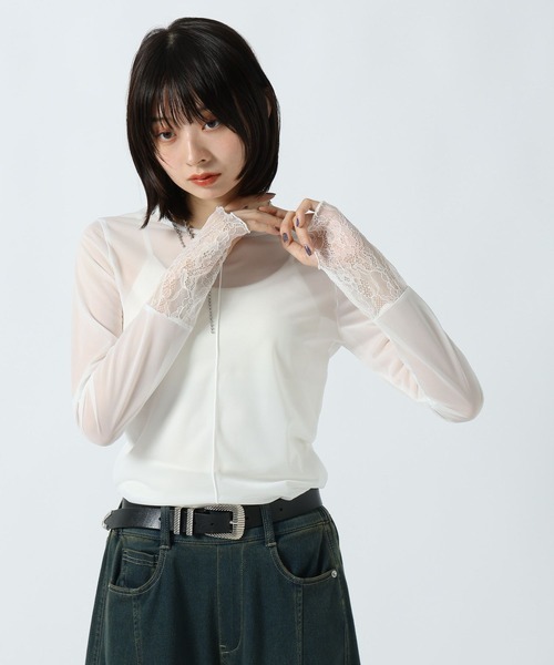 PAGEBOY(ページボーイ)の「レーススリーブシアーロングスリーブ(その他トップス・レディース・ブラック/オフホワイト/ブルー・FREE)」の10枚目の写真
