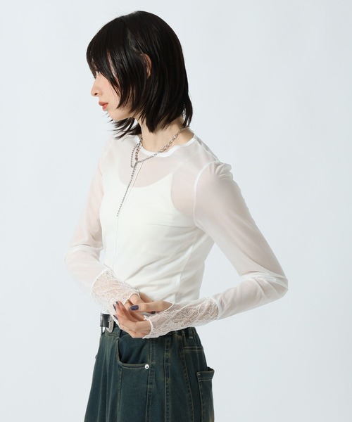 PAGEBOY(ページボーイ)の「レーススリーブシアーロングスリーブ(その他トップス・レディース・ブラック/オフホワイト/ブルー・FREE)」の11枚目の写真