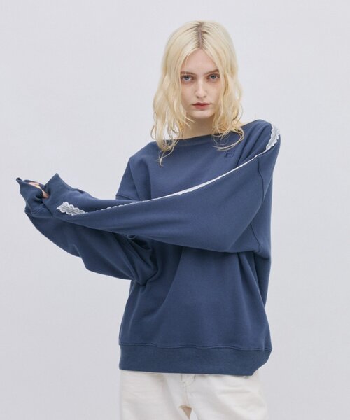 CIAOPANIC TYPY(チャオパニックティピー)の「【 FILA 別注 】レースドッキング裏毛オフショルダースウェット(スウェット・レディース・ネイビー/グレー・MEDIUM)」の19枚目の写真