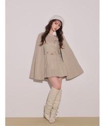 Classical ribbon belted cape coat(eme11105)