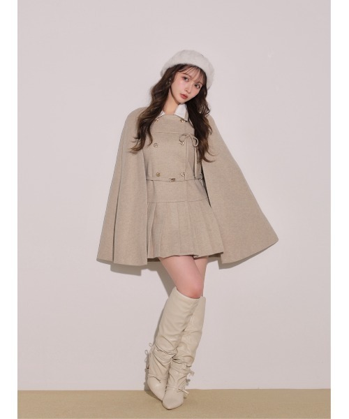 M me eme（エムミーエメ）の「Classical ribbon belted cape coat(eme11105)（その他アウター・レディース・ベージュ/ブラック・FREE）」の2枚目の写真