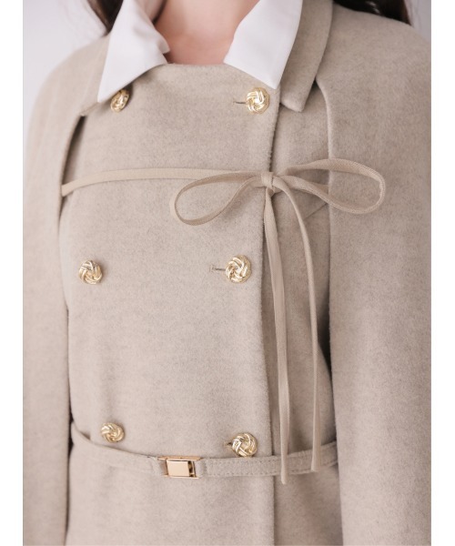 M me eme（エムミーエメ）の「Classical ribbon belted cape coat(eme11105)（その他アウター・レディース・ベージュ/ブラック・FREE）」の14枚目の写真