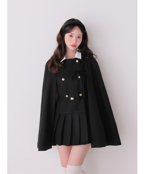 M me eme（エムミーエメ）の「Classical ribbon belted cape coat(eme11105)（その他アウター・レディース・ベージュ/ブラック・FREE）」の6枚目の写真