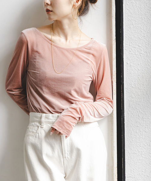 Noble(ノーブル)の「シアーベロアジャージーTOPS(Tシャツ/カットソー・レディース・モカ/ホワイト系その他/ピンク系その他・FREE)」の3枚目の写真