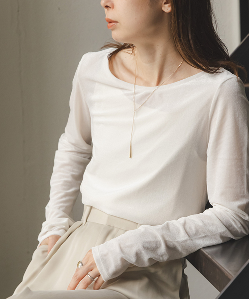 Noble(ノーブル)の「シアーベロアジャージーTOPS(Tシャツ/カットソー・レディース・モカ/ホワイト系その他/ピンク系その他・FREE)」の4枚目の写真
